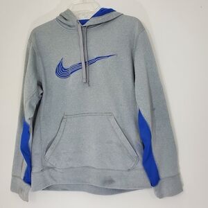 Nike Men's Gray and Blue Therma-Fit Hoodie, Size Small